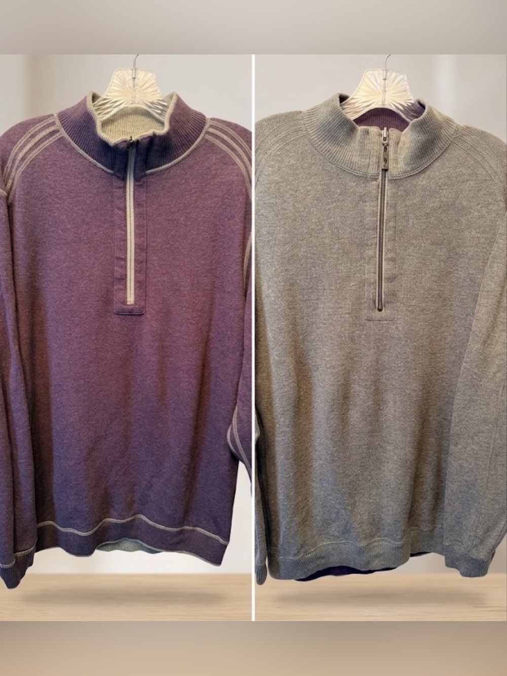 Tommy Bahama Size Medium Half Zip Flipside Reversible Sweater Purple Gray Logo